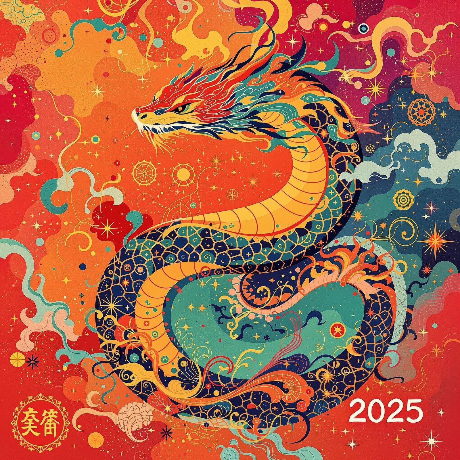 Vibrant Chinese Snake Year of the Snake 2025 Abstract Art