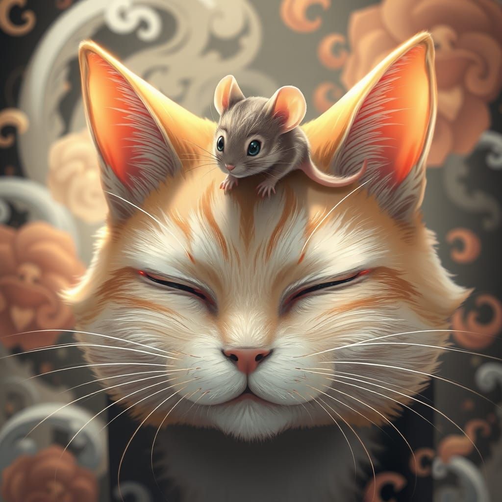 Mouse and Cat in Japanese Anime Style