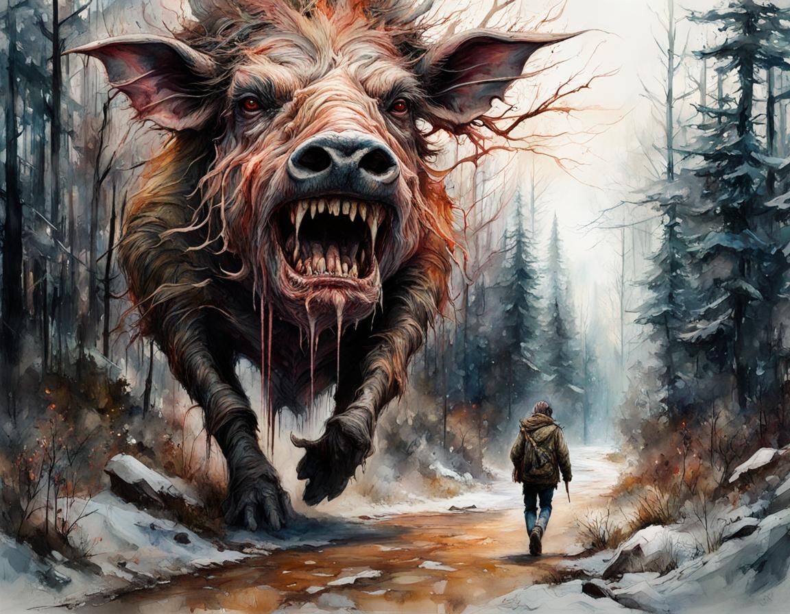 Macabre Body Horror Monster in Wasted Landscape