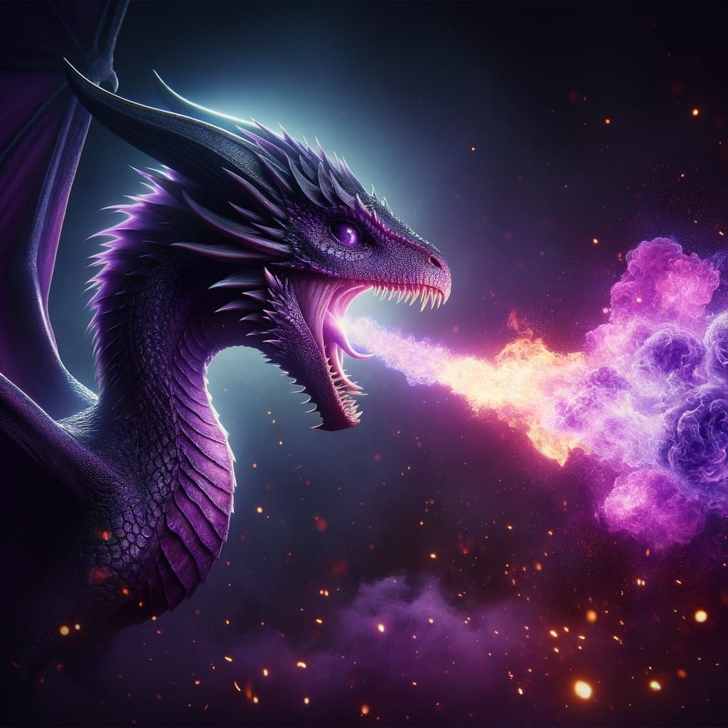 Sinister Baby Dragon Unleashes Purple Fire