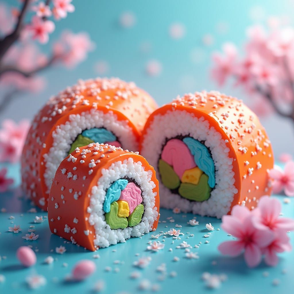 Surreal Sushi in Dreamlike, Matte Painted Style