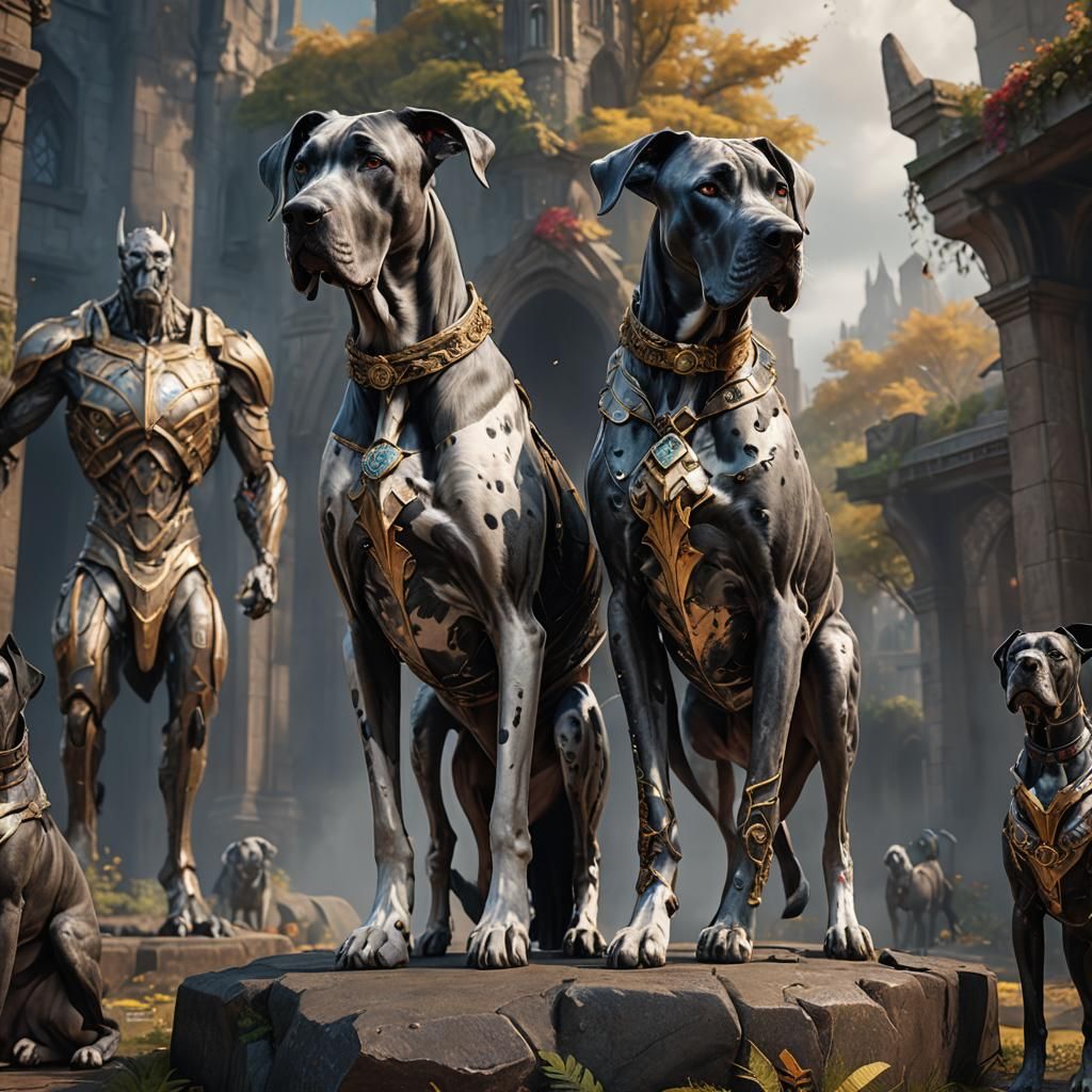 Three Great Danes in Detailed Digital Painting
