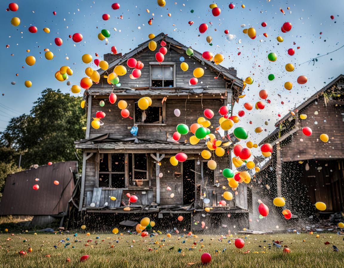 Water Balloons Bursting on Rickety House