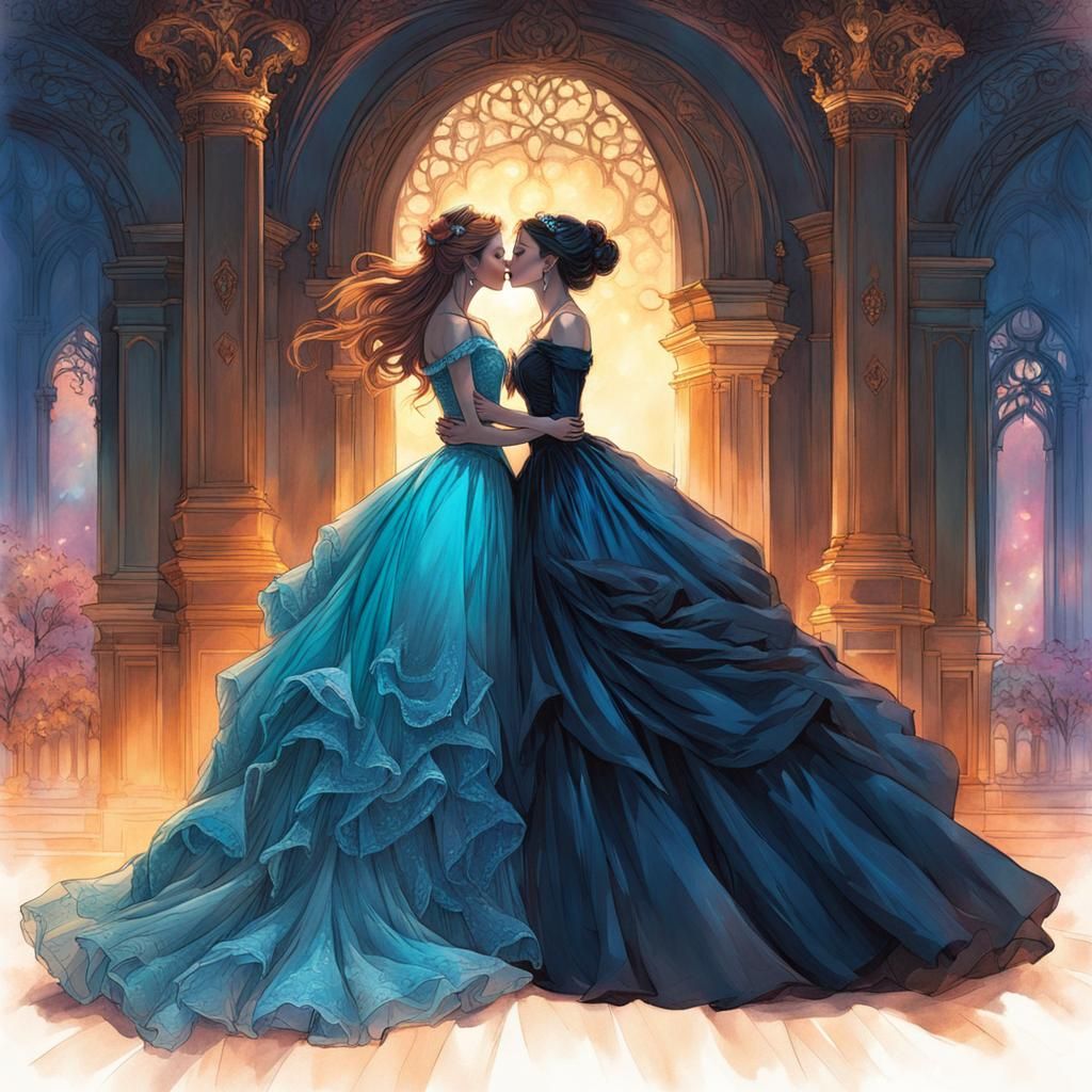 Romantic Kiss: Fantasy Art in Anime Comic Style
