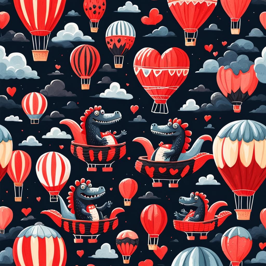 Lava Monsters in Heart Balloon: Gouache Painting