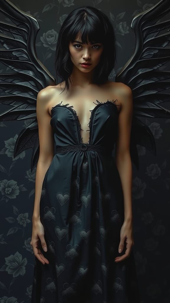 Dark Geometric Gown: Surreal Expressionist Portrait