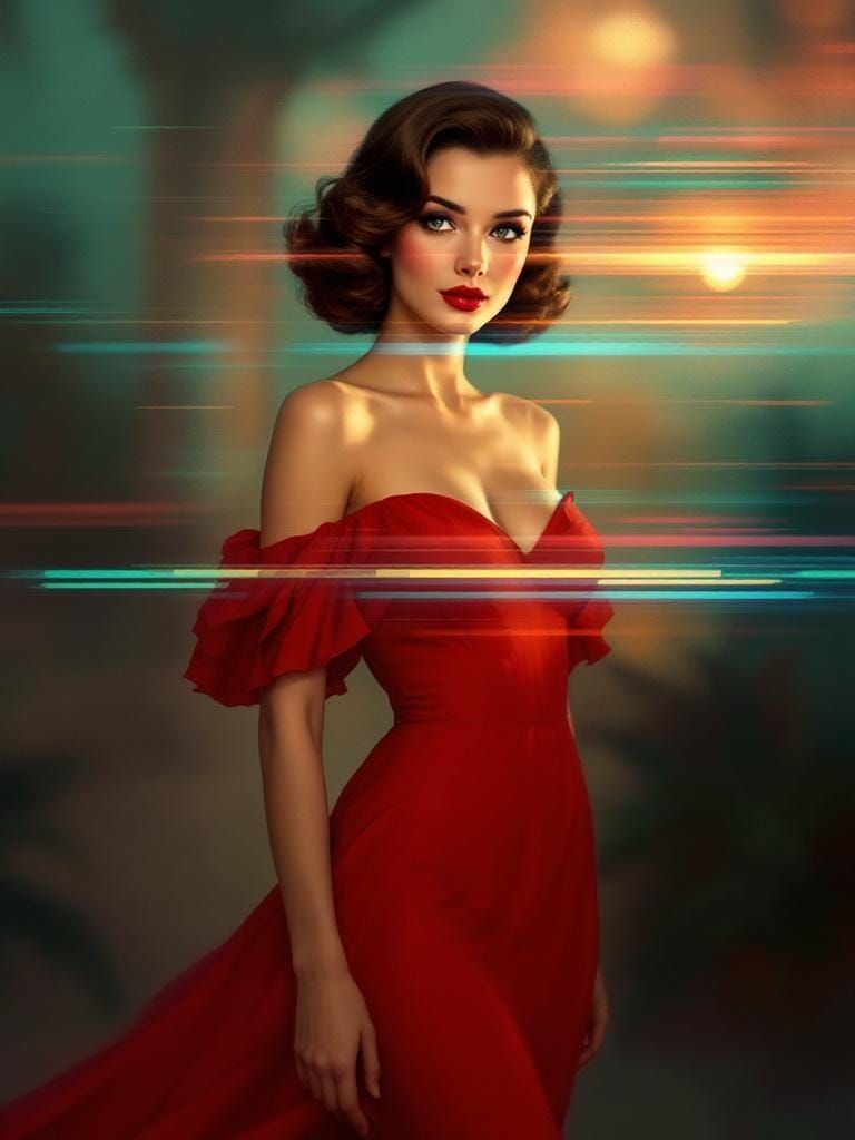 Woman in Glitch Overlay Painting