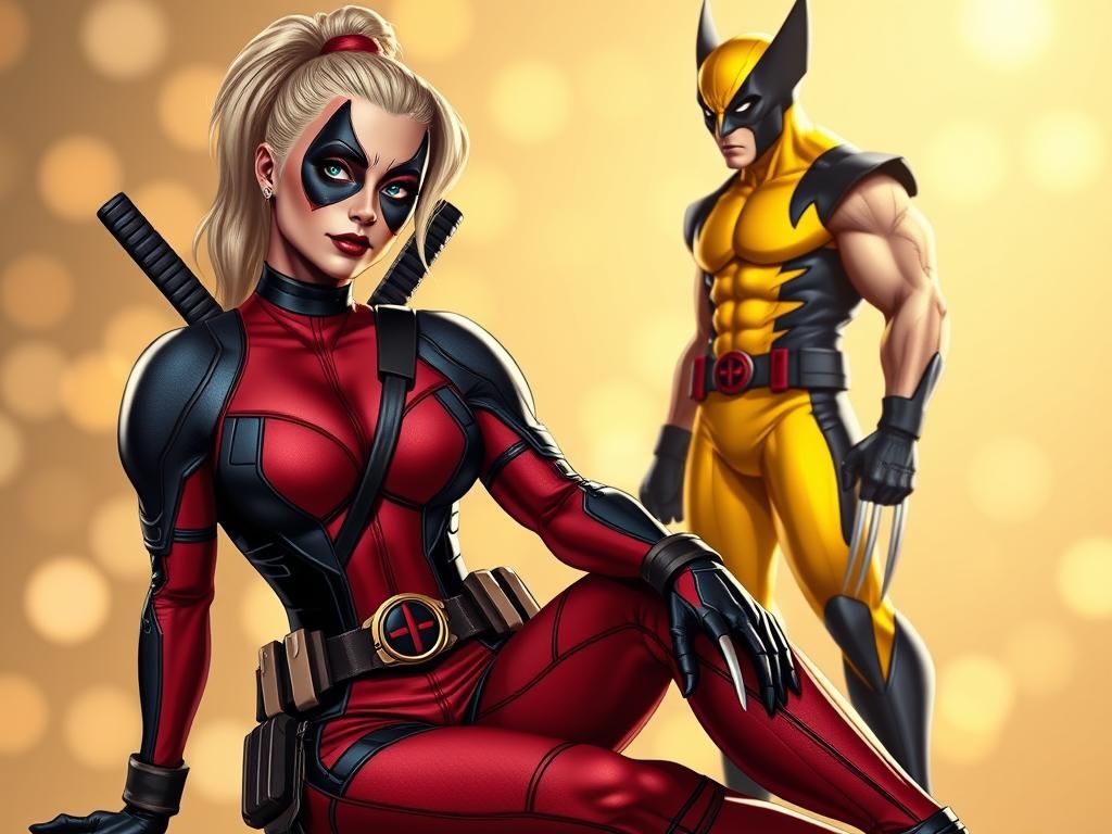 Lady Deadpool in Heroic Pose, Stylized Aesthetic
