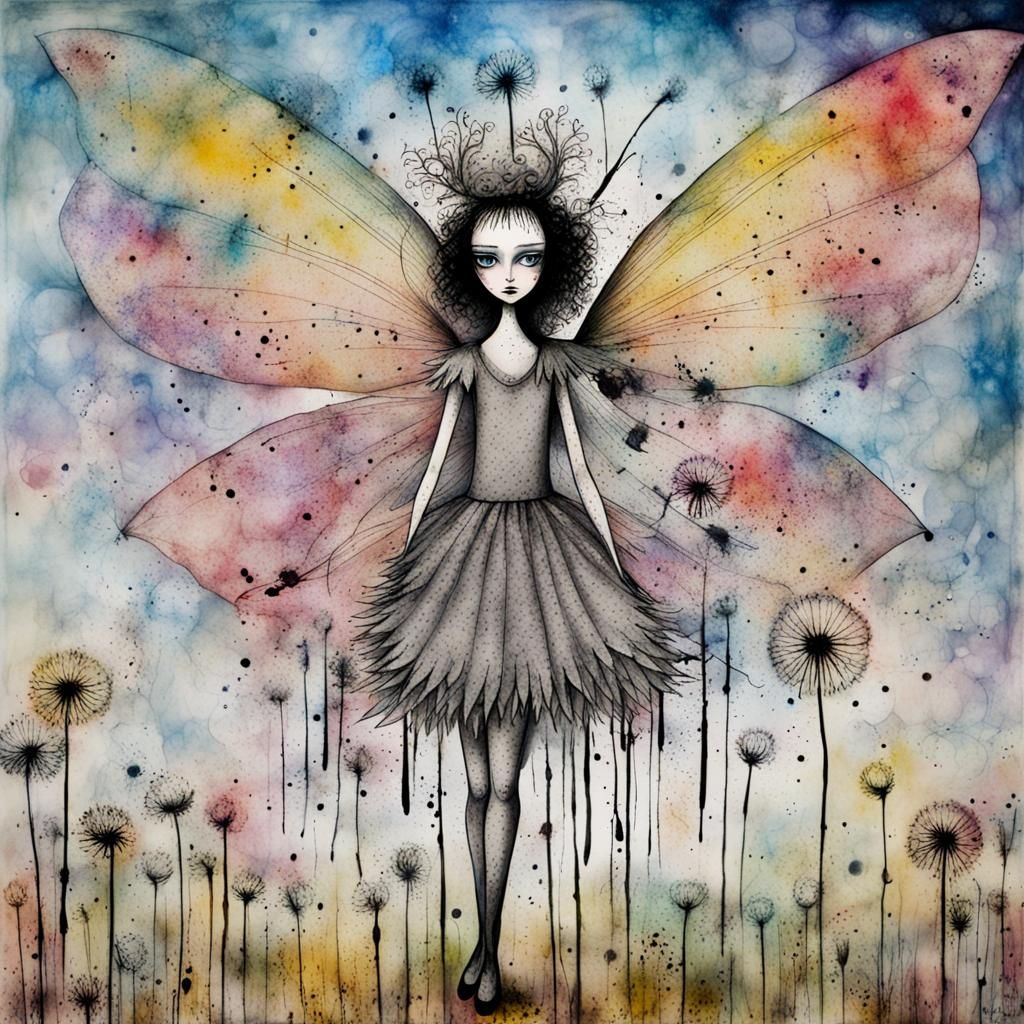 Ink splatter Wonderland Winged fairy Queen in a Million Dand...