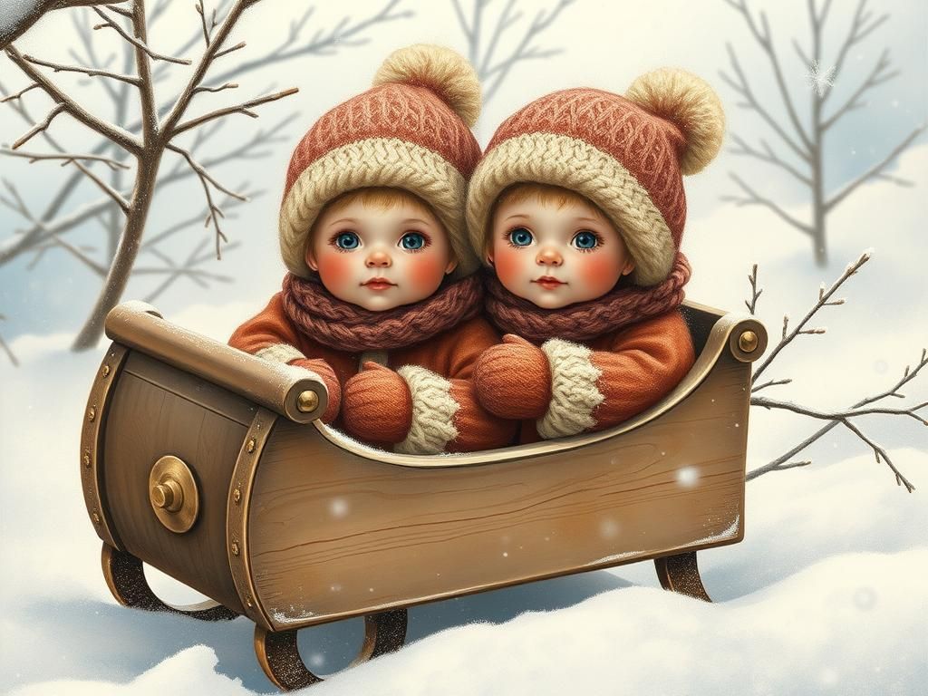 Toddler Siblings Sleigh Ride in Winter Wonderland