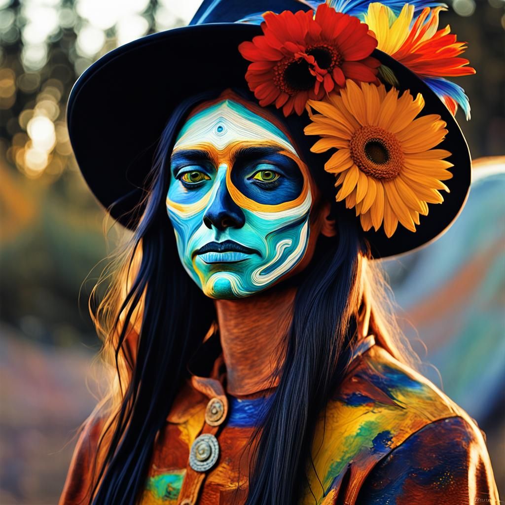 Colorful Lakota Horse in Van Gogh Style with Rayograph Eleme...