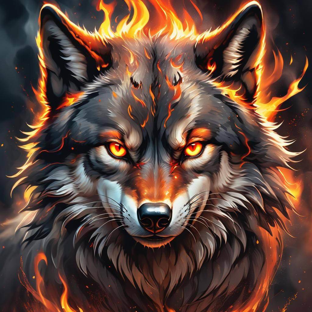 Fiery Wolf Digital Art with Blaze Trails