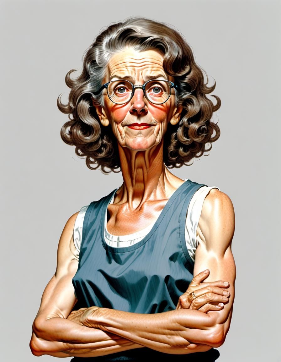 Sturdy Woman with Wry Humor: Rockwell-esque Portrait