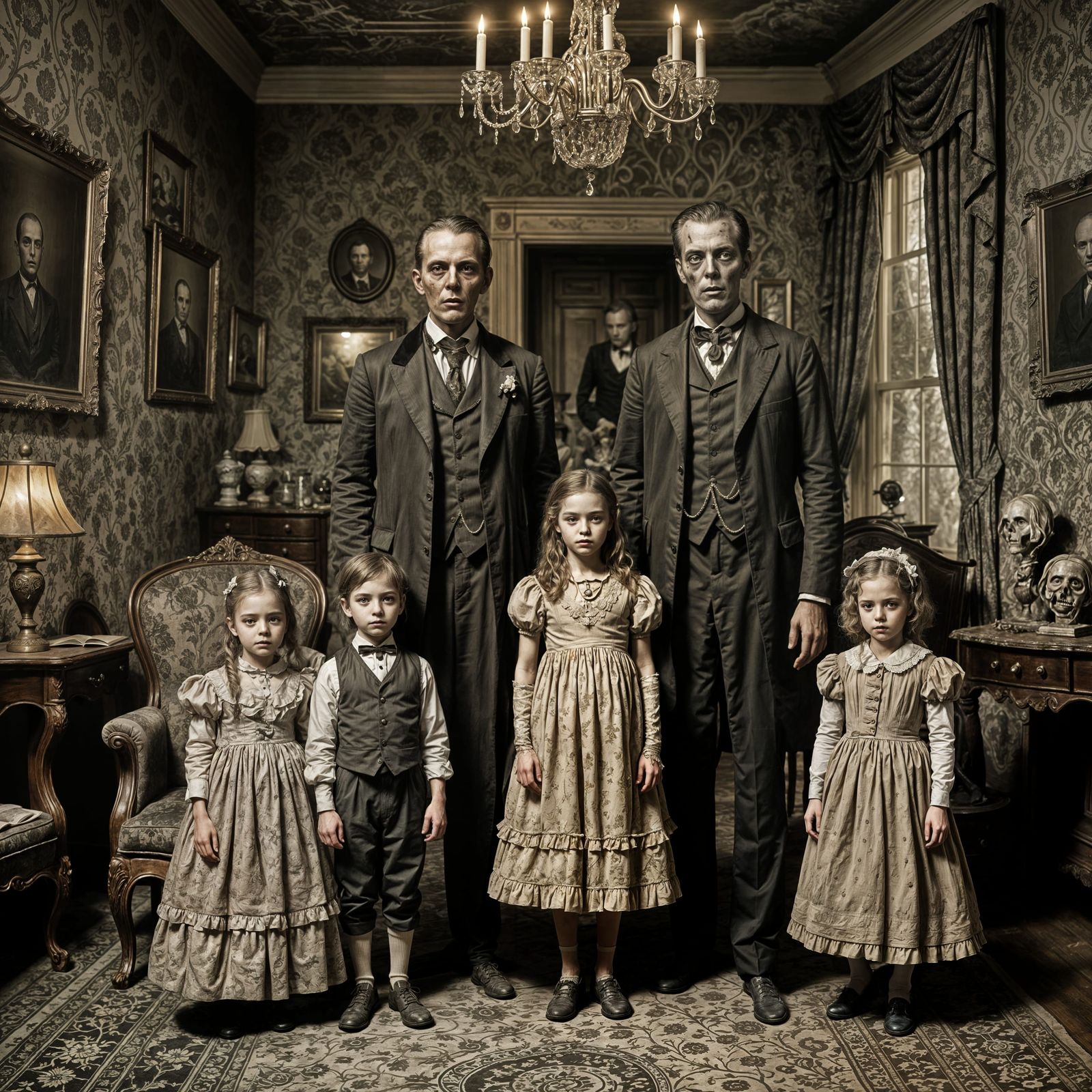 Vintage Zombie Family Portrait in Sepia Tone