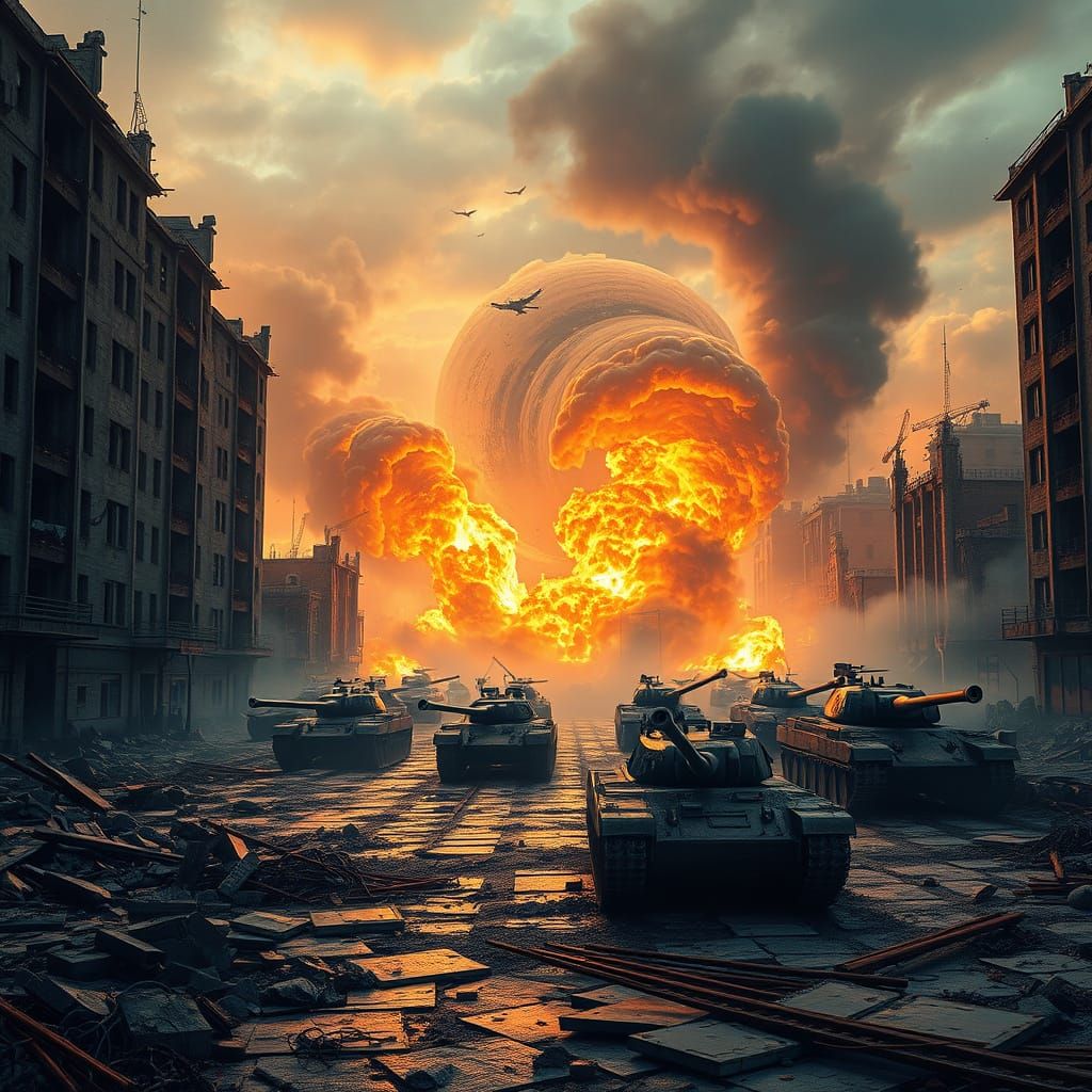 Epic Tank Battle in Ruined Stalingrad Cityscape