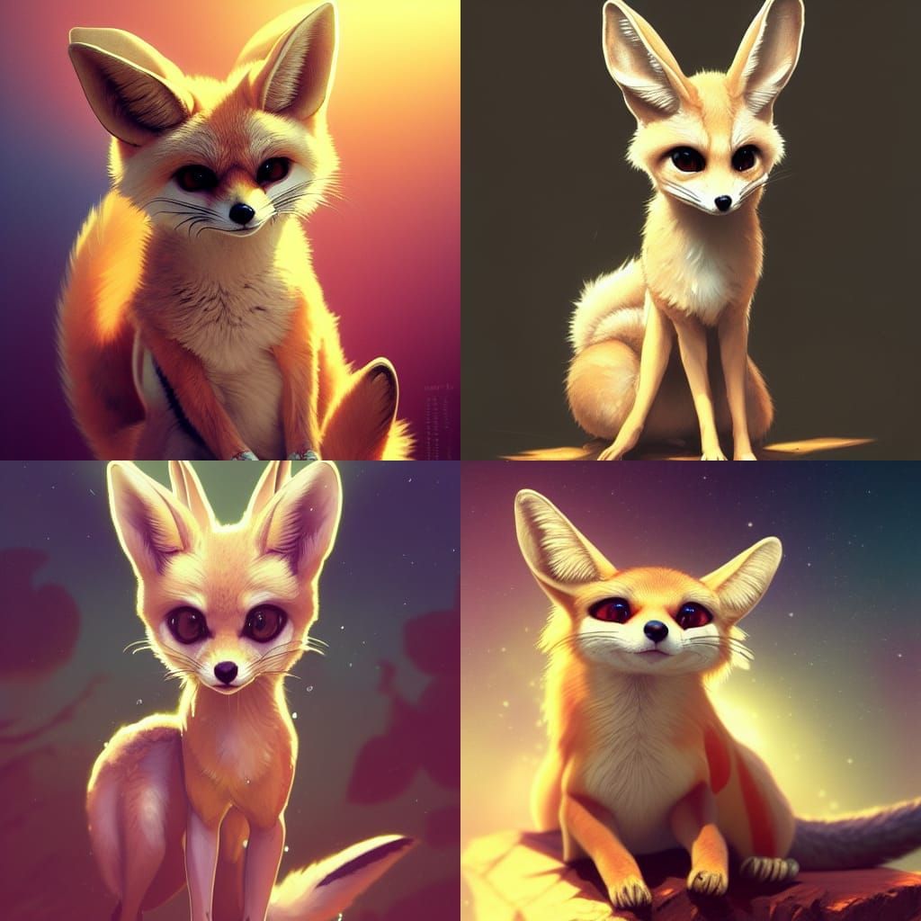 Fennec Fox Kawaii Art: Happy Friday in Triadic Colors