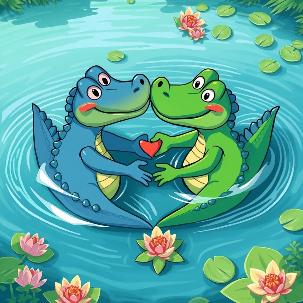 Whimsical Disney-Inspired Crocodiles Form Heart in Serene La...