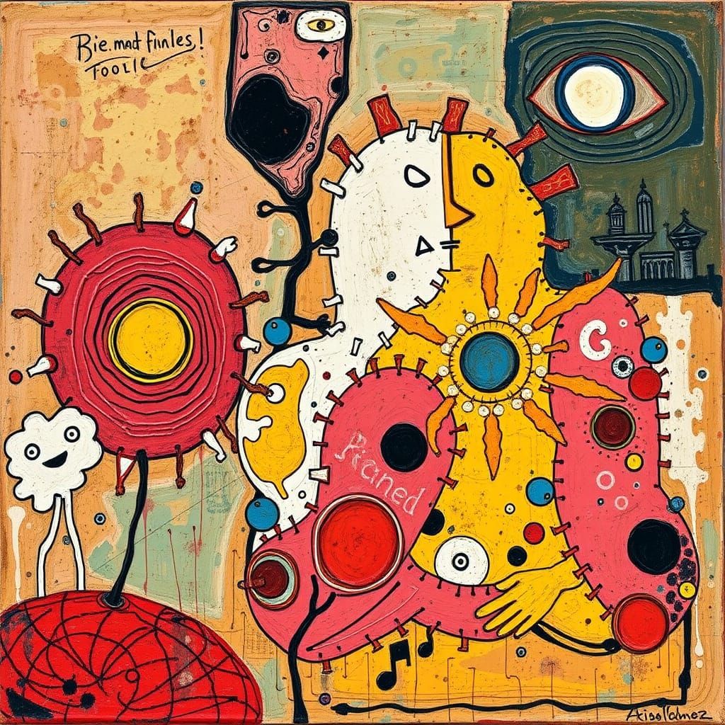 Abstract Thick Paint Composition with Underground Comix Aest...