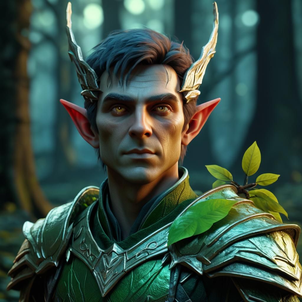 Elf Portrait in Forest with 3D Shading