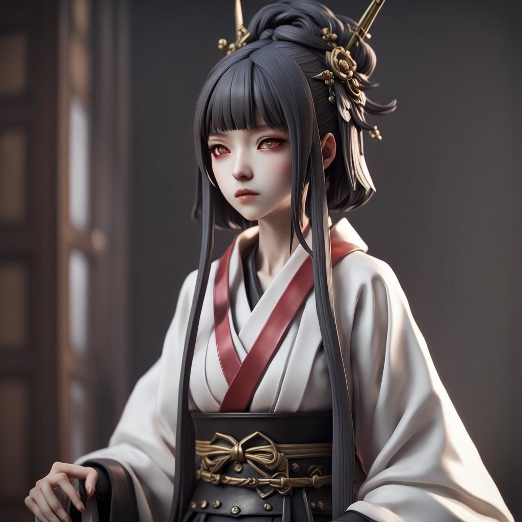 Japanese Gothic Female Figurine in 3D Anime Art