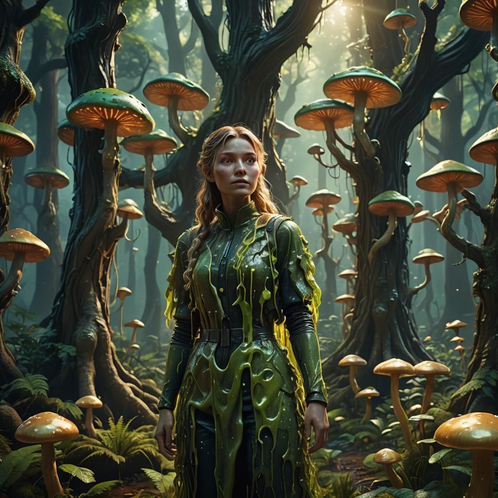 Slime Woman in Mystical Forest: 3D Render