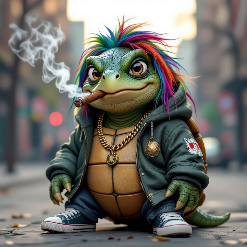 Surreal Mafia Turtle Boss in Semi-Realistic Style