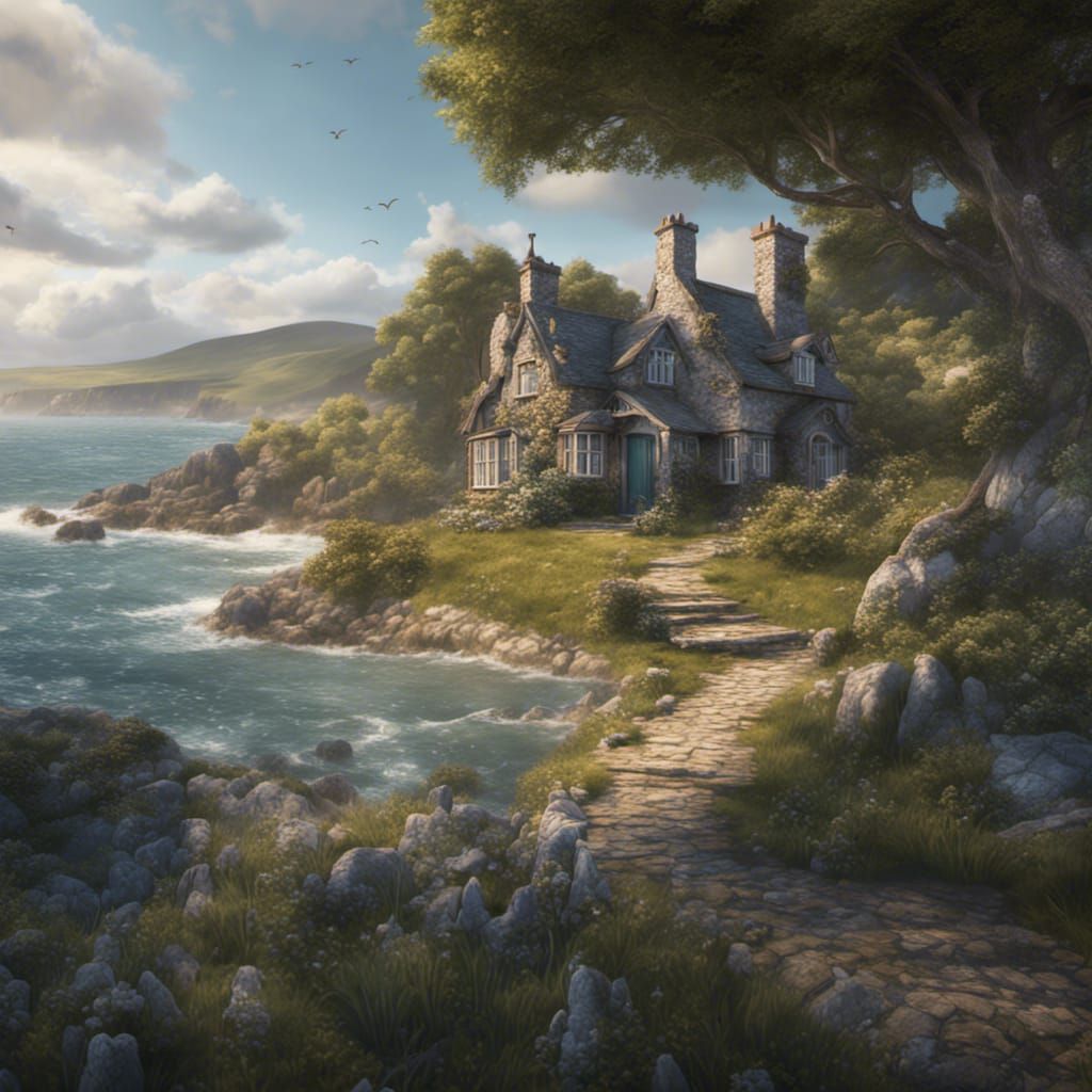 Irish Seaside Cottage: Detailed Matte Painting