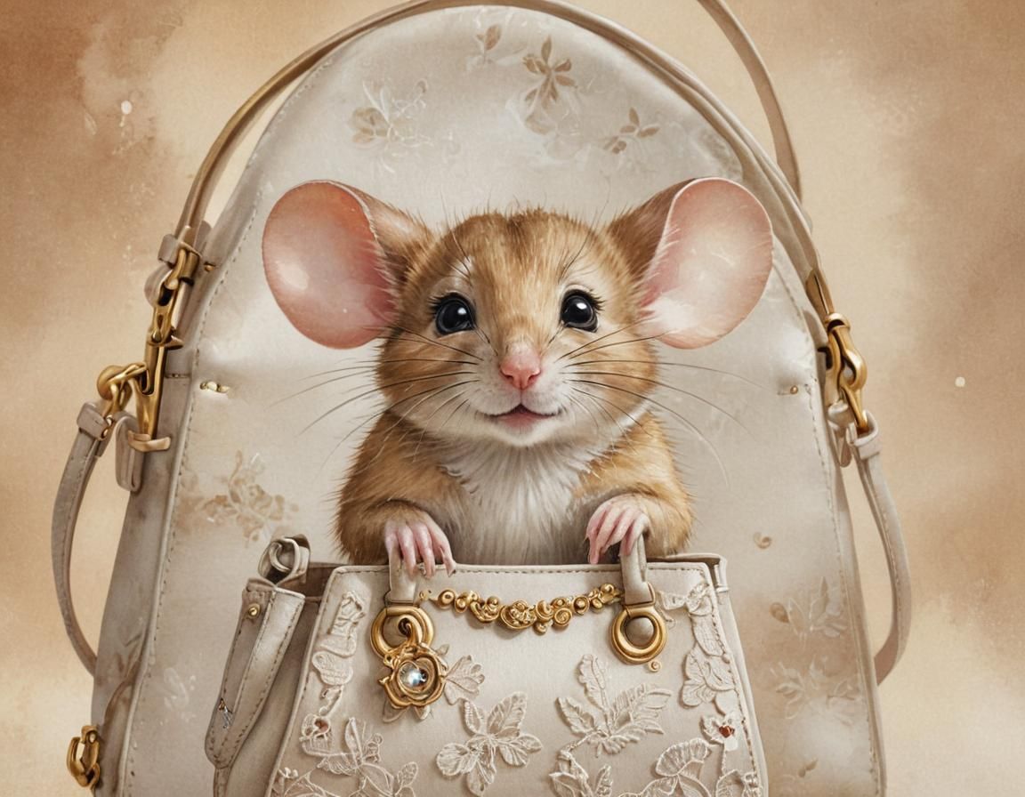 Mouse Peeks Out of Elegant Handbag with Playful Expression