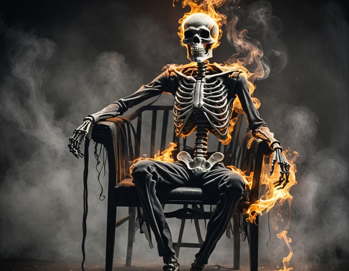 Neon Jack Skeleton Sitting in Chair on Halloween