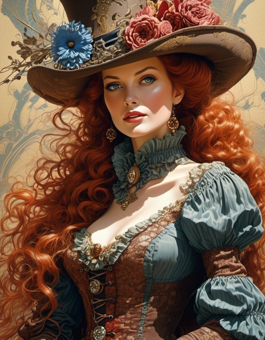 Steampunk Maureen O'Hara Portrait in Victorian Style