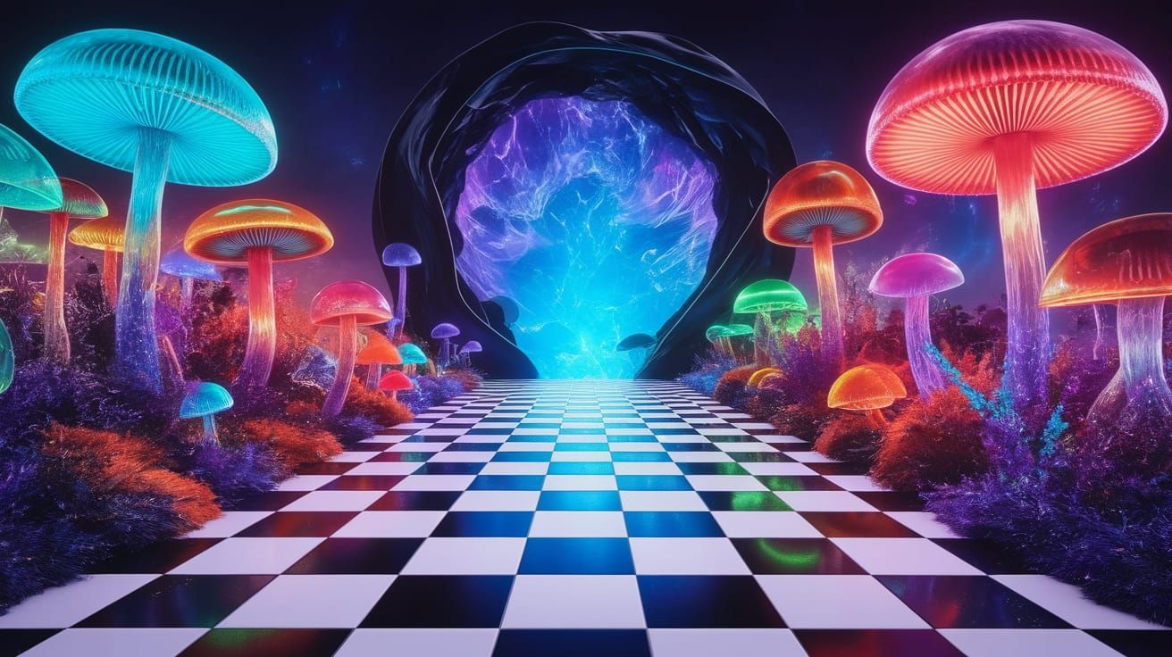 Psychedelic Dreamscape with Infinite Pathway and Ethereal Po...