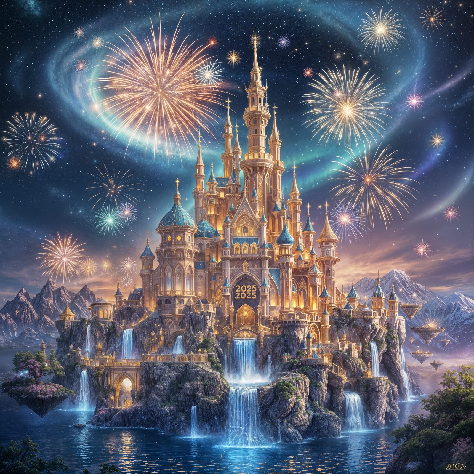 Magical Solar Castle Celebrates Vibrant New Year's Fireworks