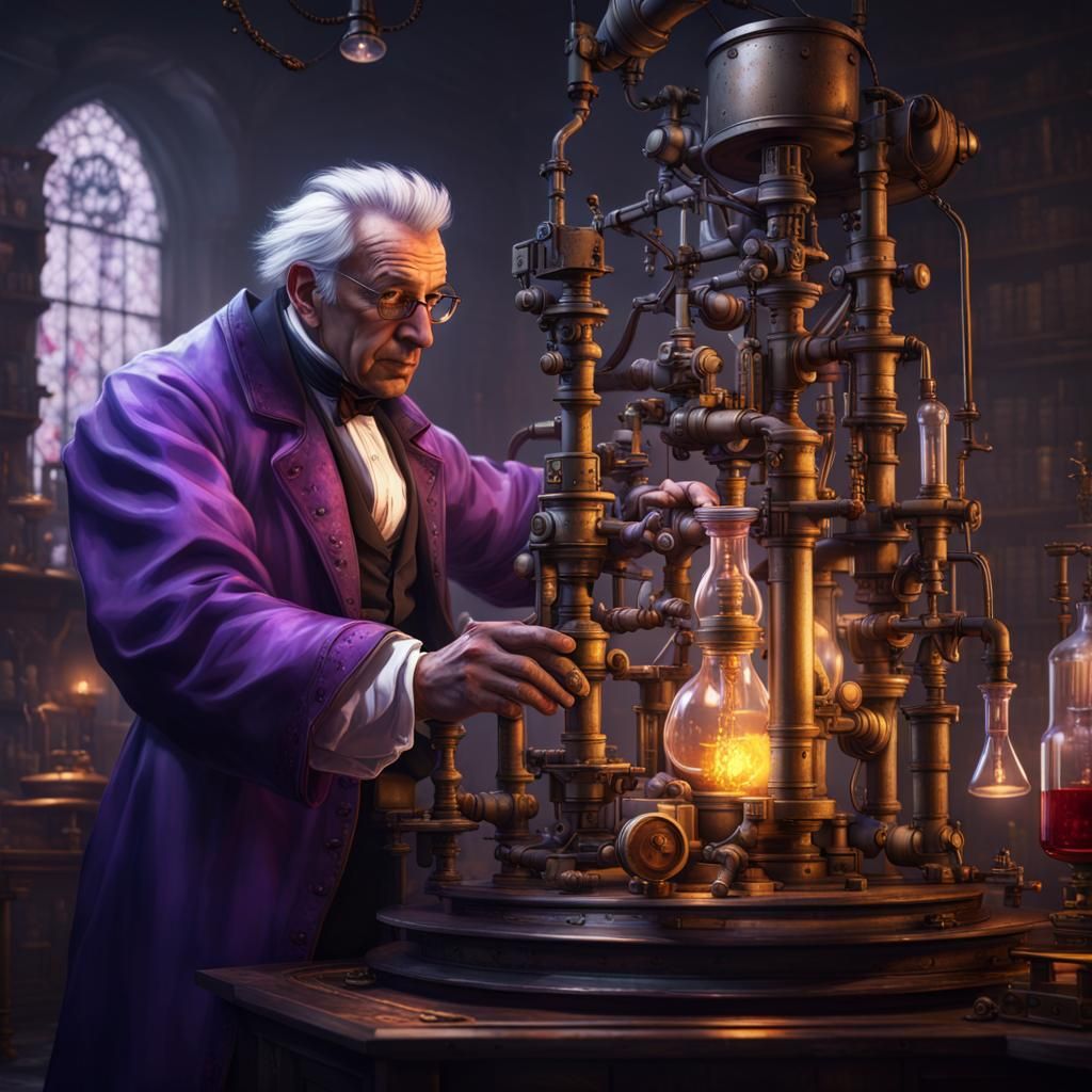 Mad Scientist in Dark Fantasy Laboratory
