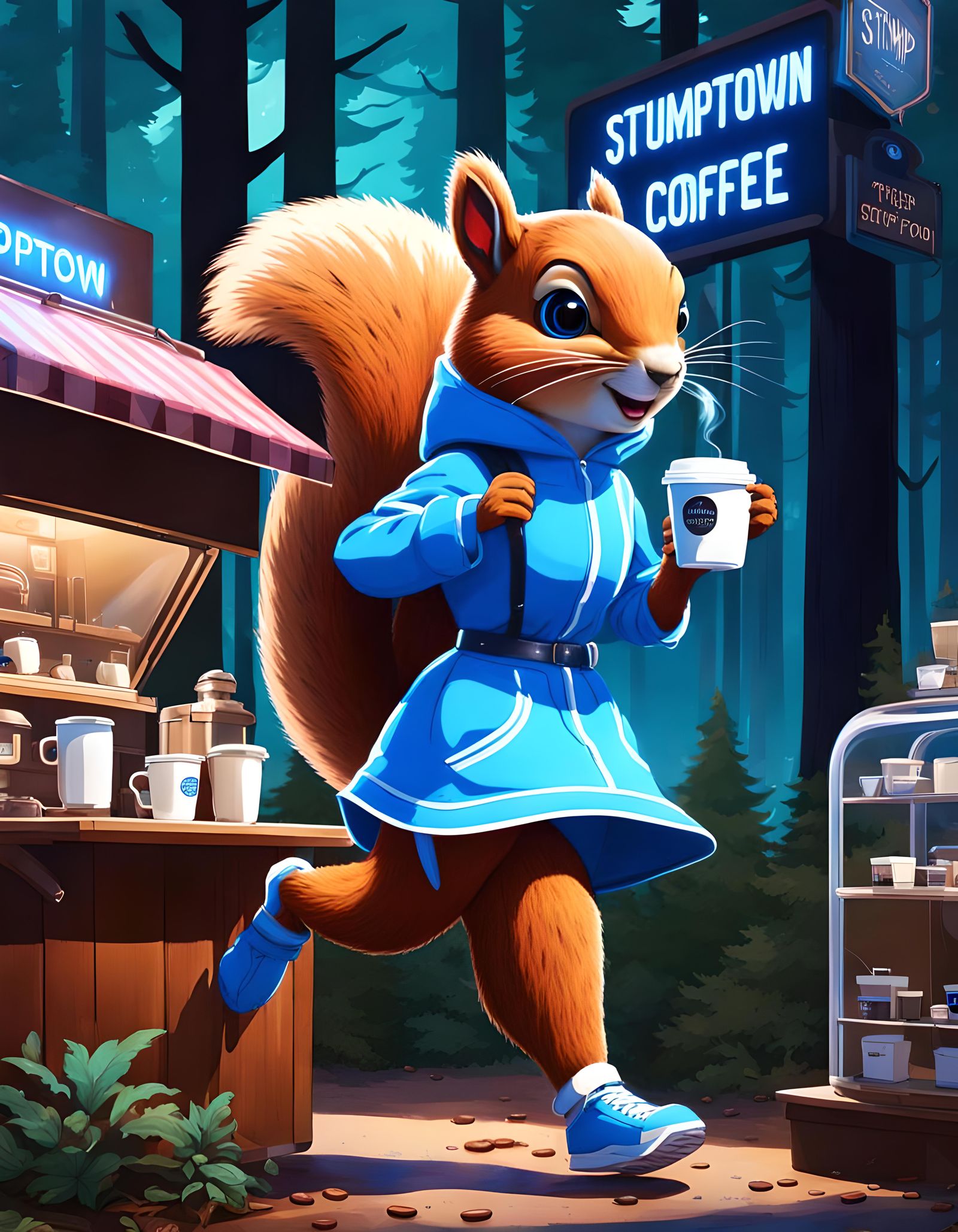 Anthropomorphic Squirrel Runs Forest Coffee Shop in Anime St...