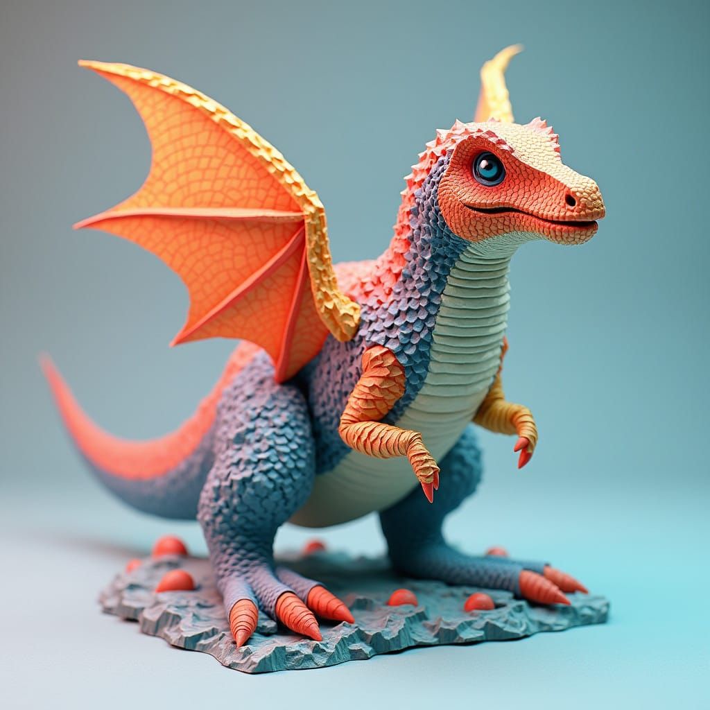 Vibrant Origami Dinosaur Pixel Art Masterpiece