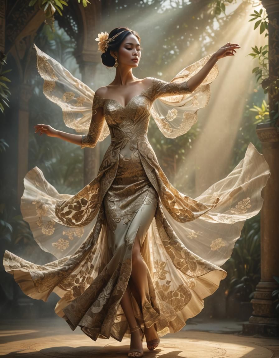 Kebaya Dress: Photorealistic Portrait in Golden Light