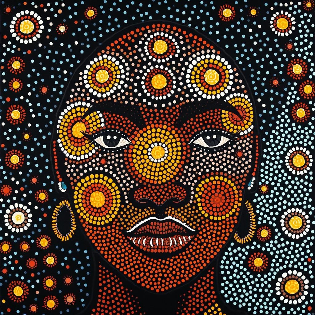 Wandjina Style Cosmic Fractal Dot Painting