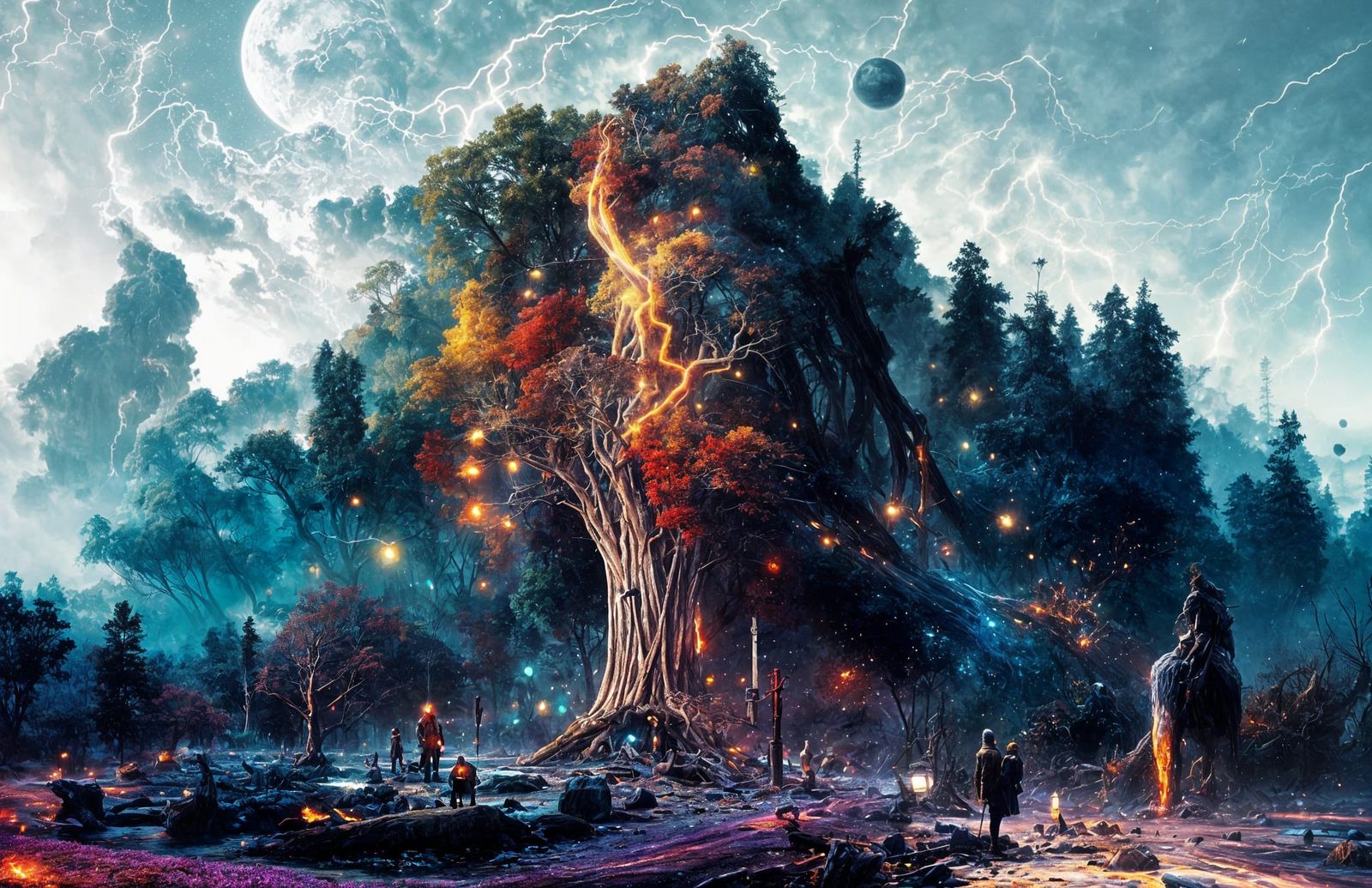 Cosmic Oak: Hyperreal Celestial Explosion in Digital Art
