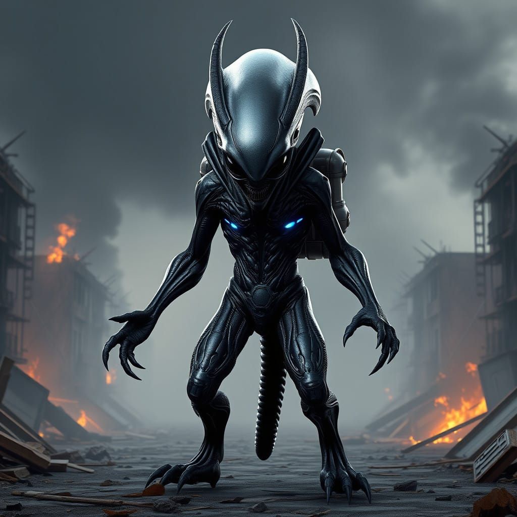 Menacing Alien in Organic Exoskeleton, Dark Energy Aura