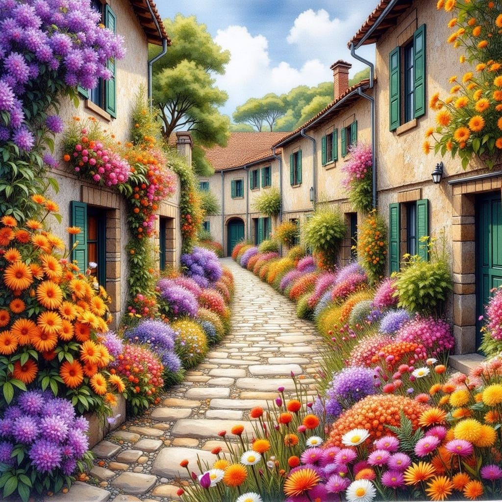 Floral Fiesta in Rustic Galician Streets