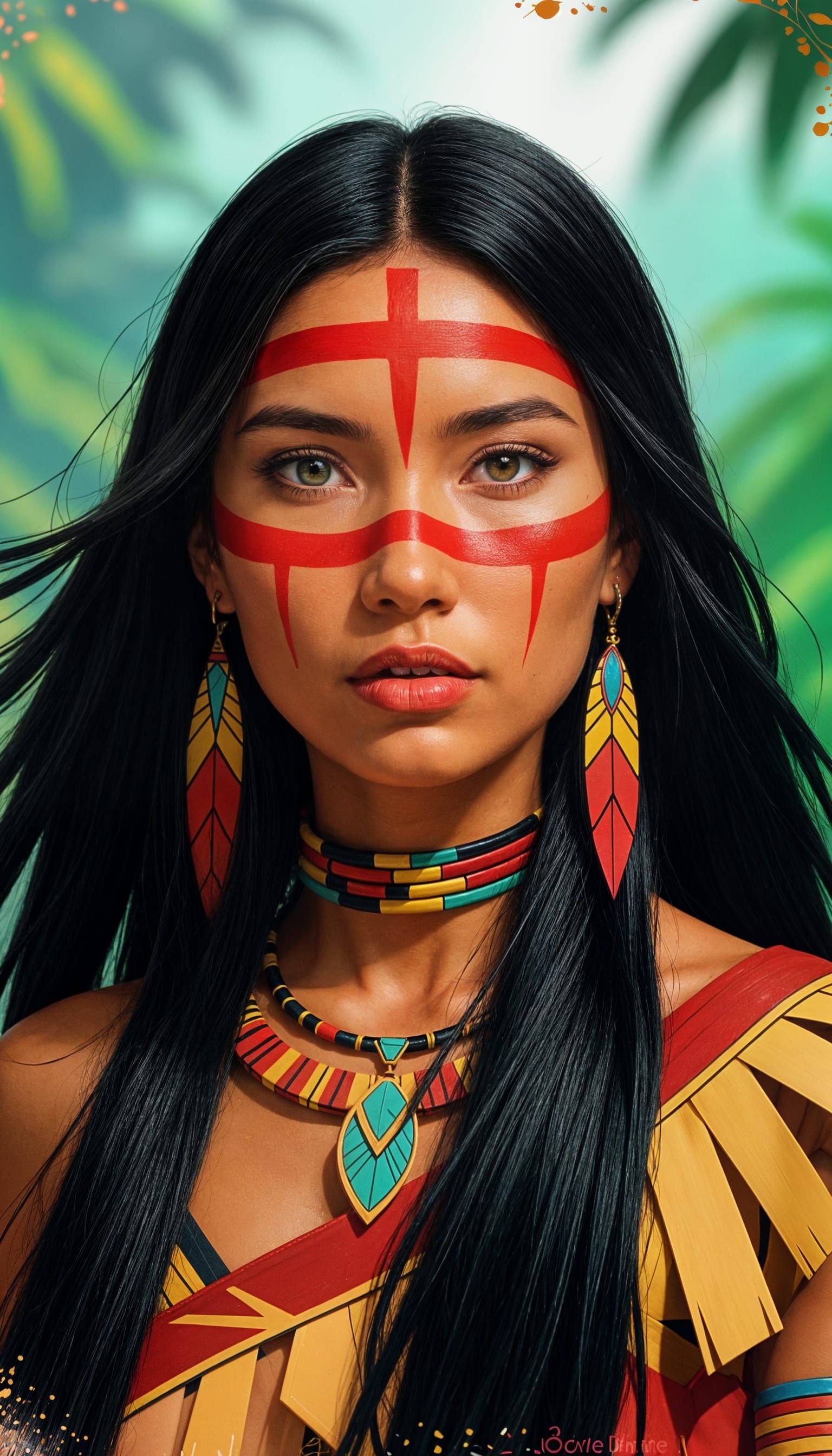 Amazonian Woman Portrait in Retro Anime Style