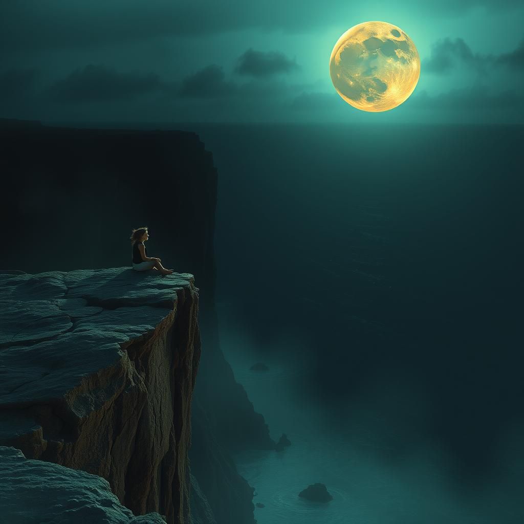 Surreal Silhouette: Girl Merging with Ocean Depths