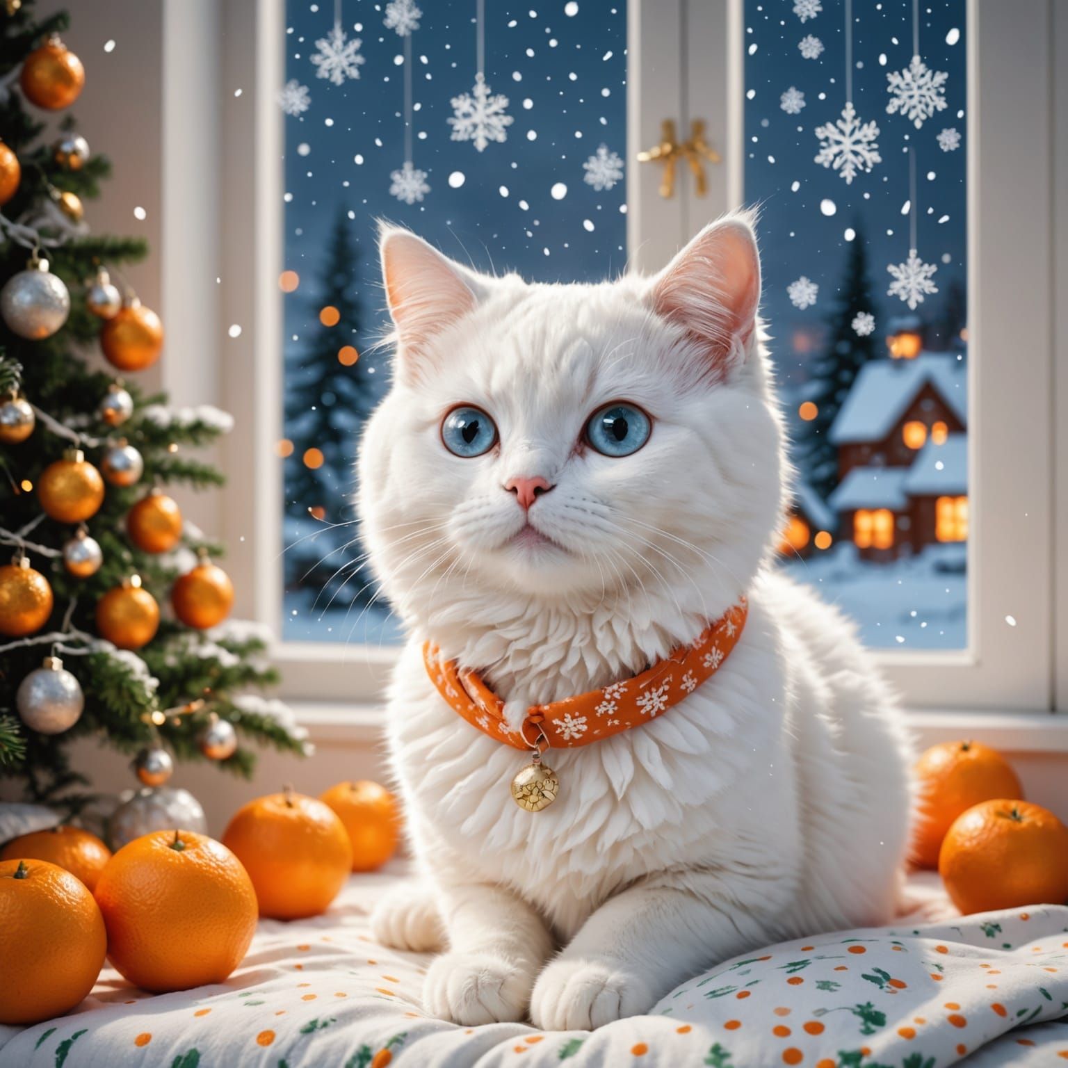 Whimsical 3D Cat in Cozy Winter Wonderland
