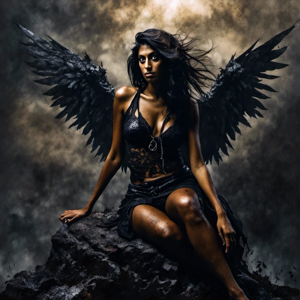 Dark Angel in Moonlight Mist: Fantasy Art