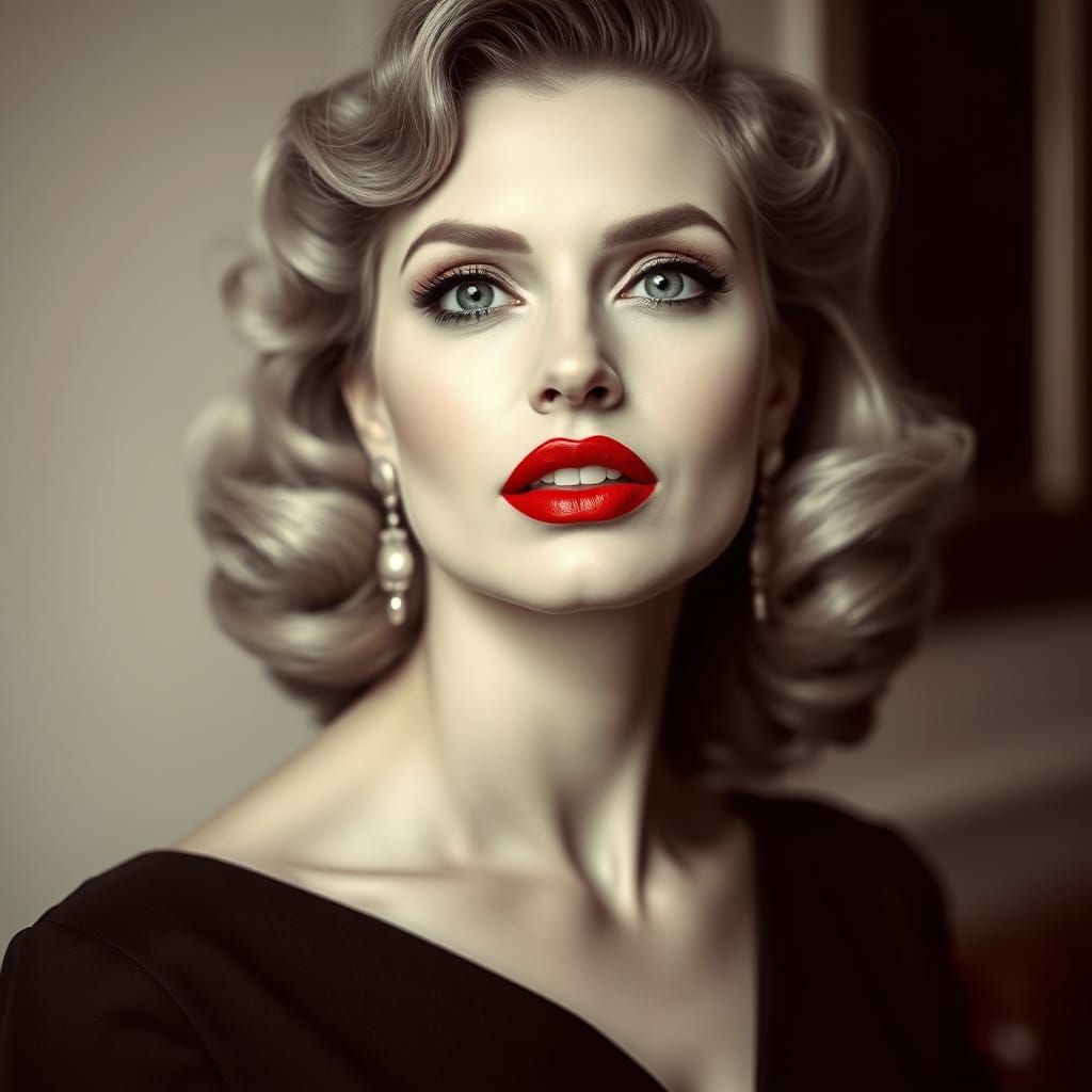 Classic Hollywood Portrait of a Woman with Red Lips