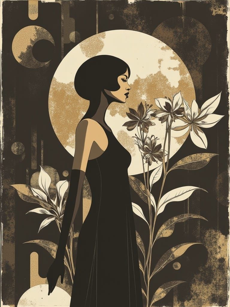 1920s Flapper Girl in a Floral Gardenia Paradise