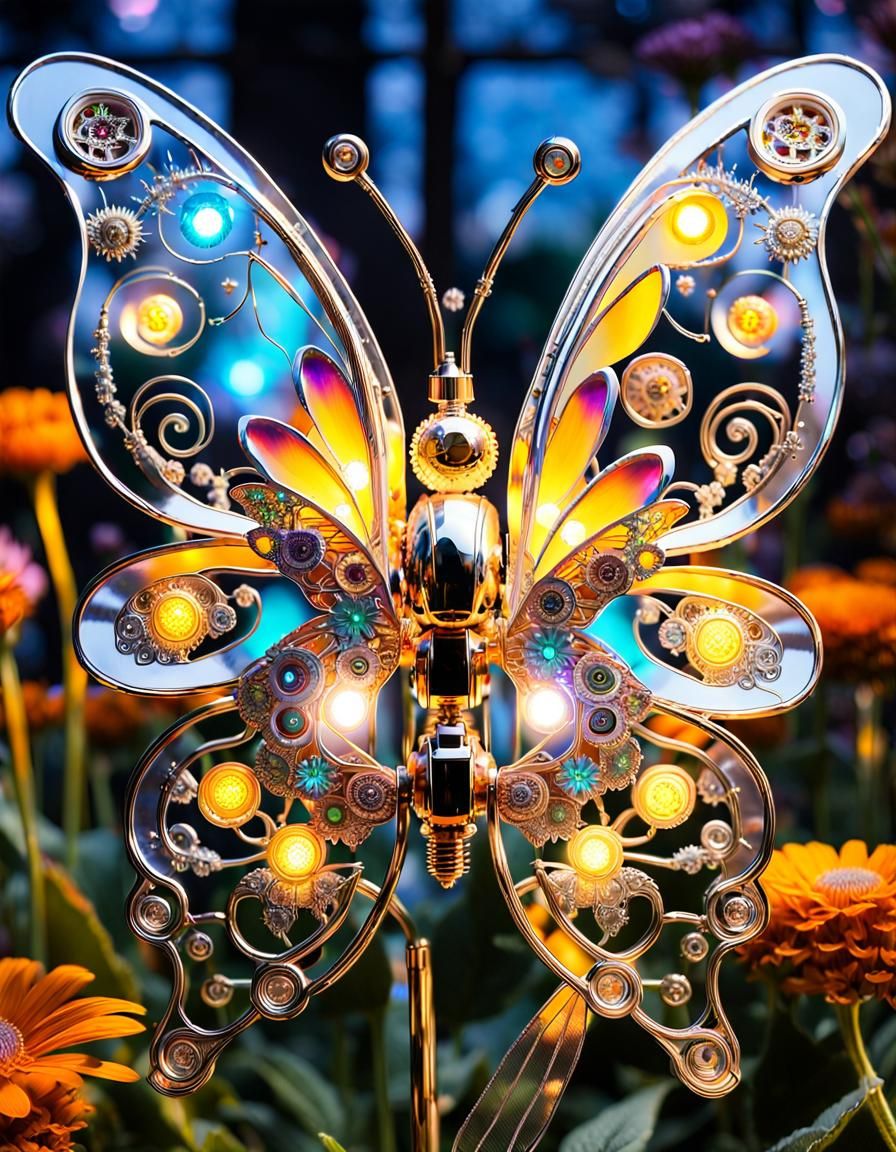 Steampunk Cyborg Butterfly with Glowing LED Lights