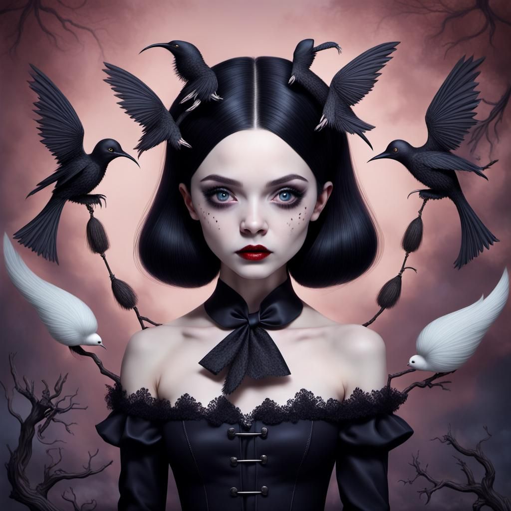 Wednesday Addams Soaring on a Magic Broomstick