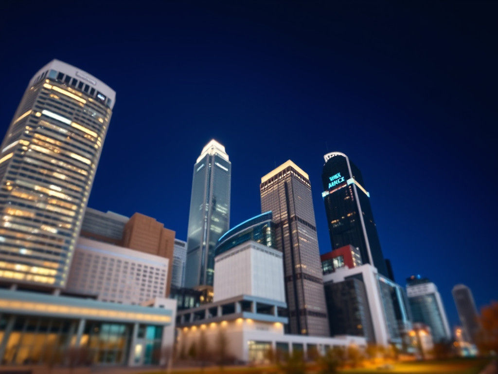 Charlotte Skyline at Night in Tilt-Shift Photography