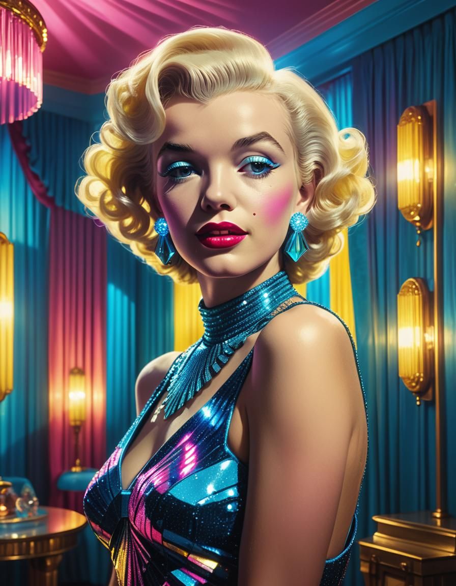 Retro-Futuristic Pop Art Portrait of Woman in Art Deco Style